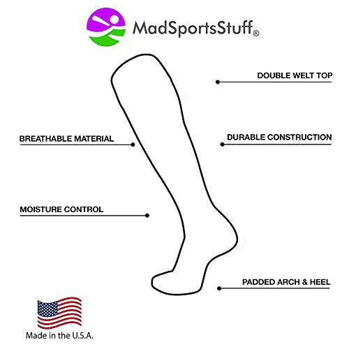 MadSportsStuff Flame Socks Athletic Over The Calf Socks (Black/Orange/Gold, Small)