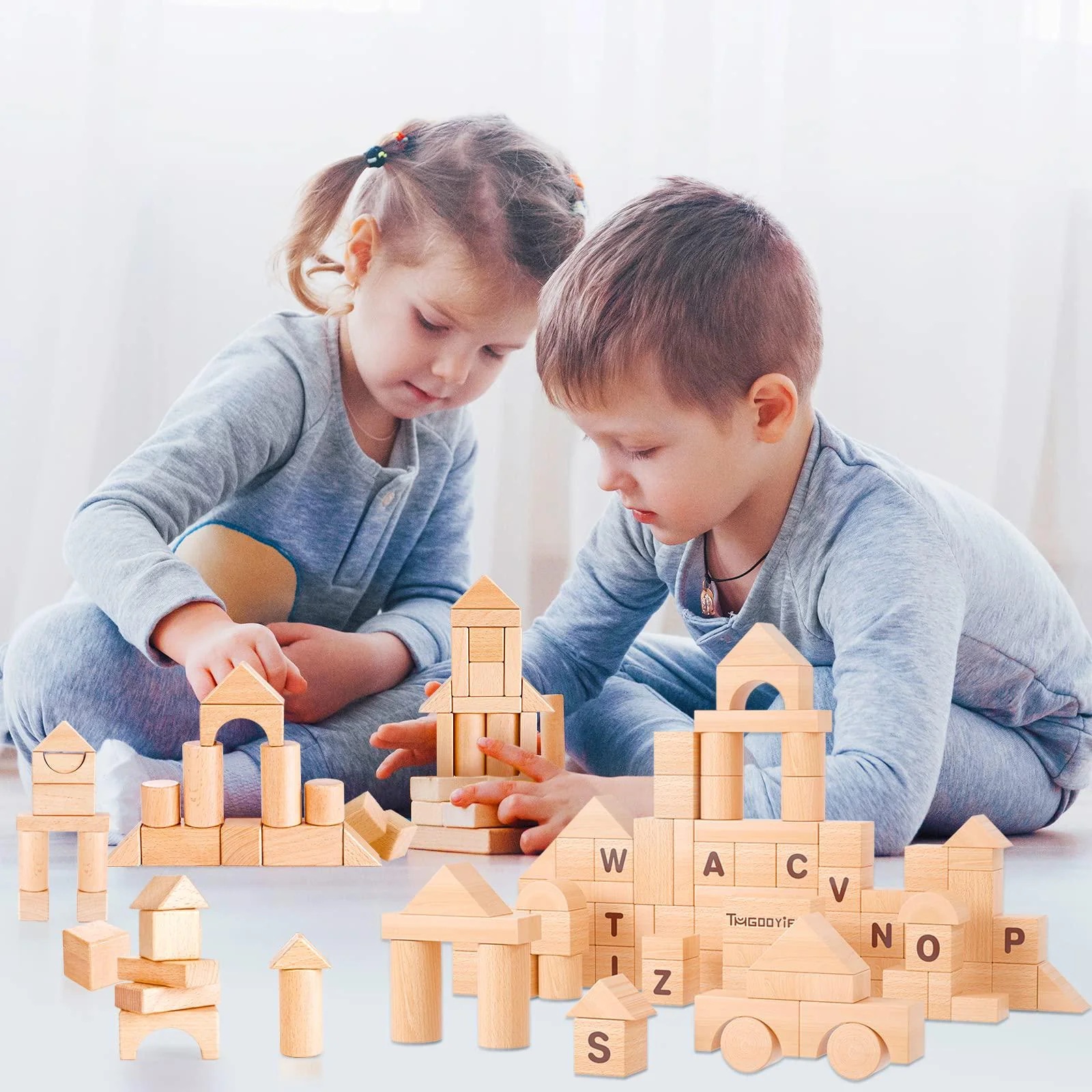 qodoflr 86 pcs toddler blocks building block toys wooden blocks kids blocks kids natural wood stacking blocks set building bl