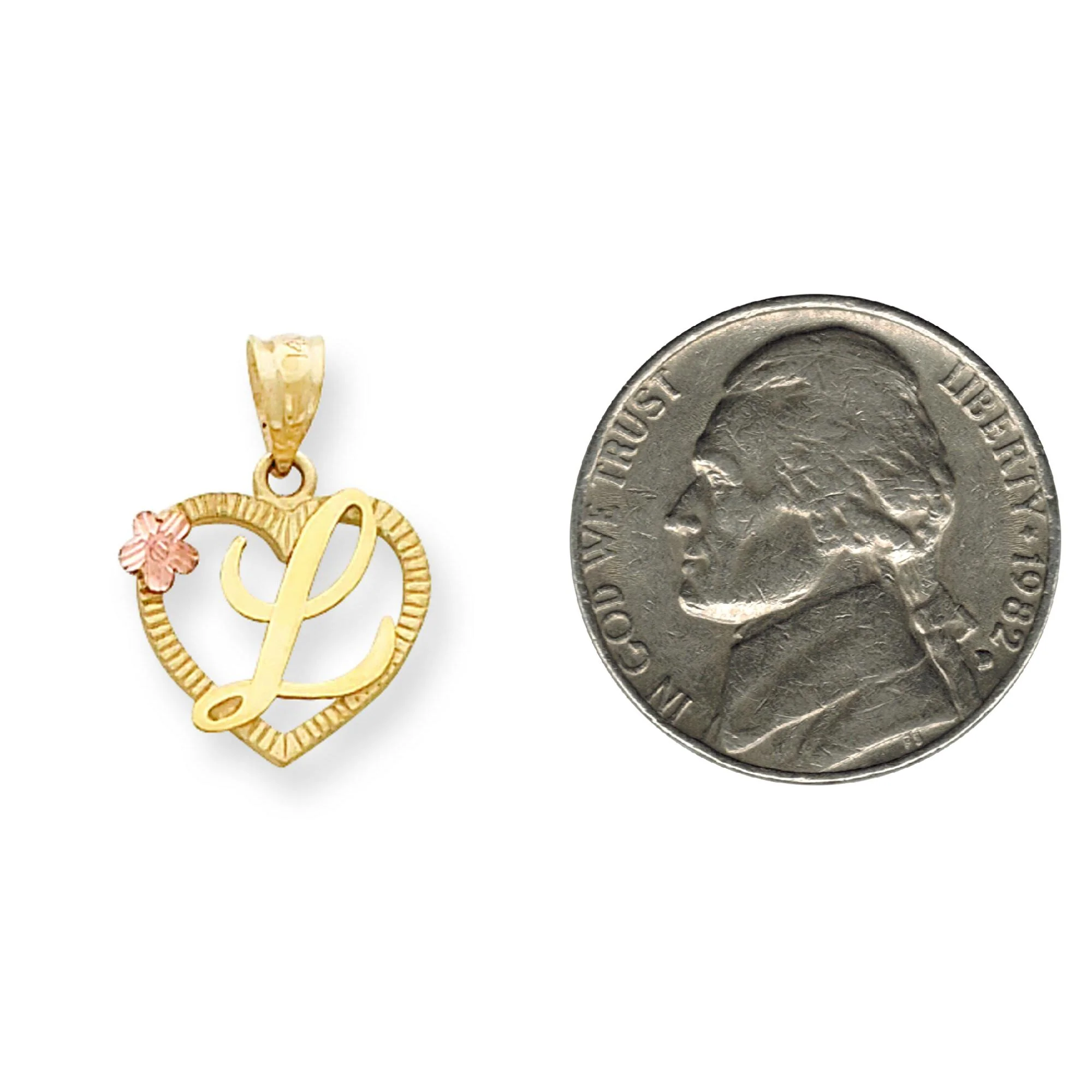 Findingking 14K Two Tone Gold Initial Letter L Heart Charm Jewelry