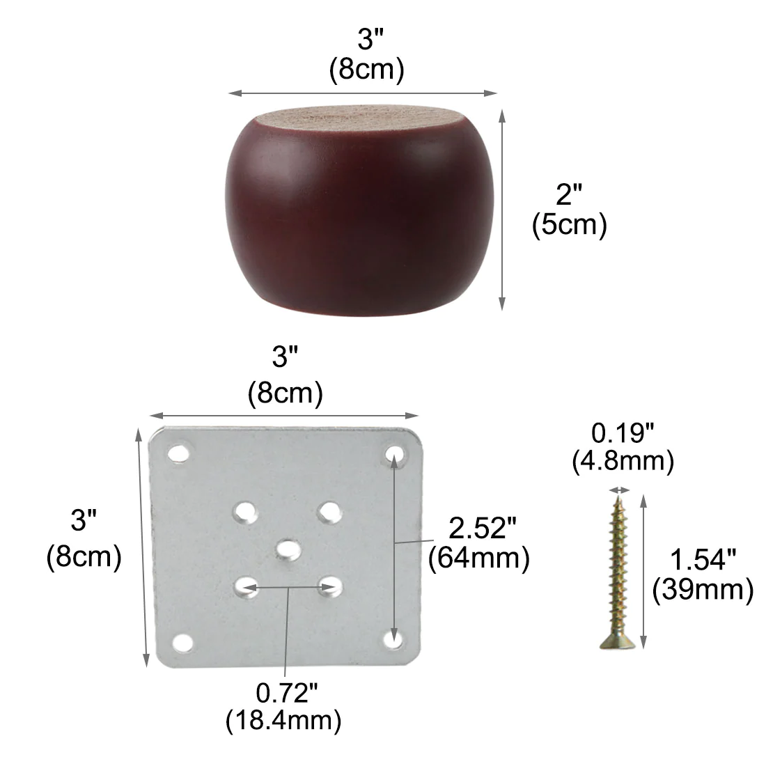 Unique Bargains 3 Inch Round Solid Wood Furniture Leg for Home Table Chair Feet Red Set of 8