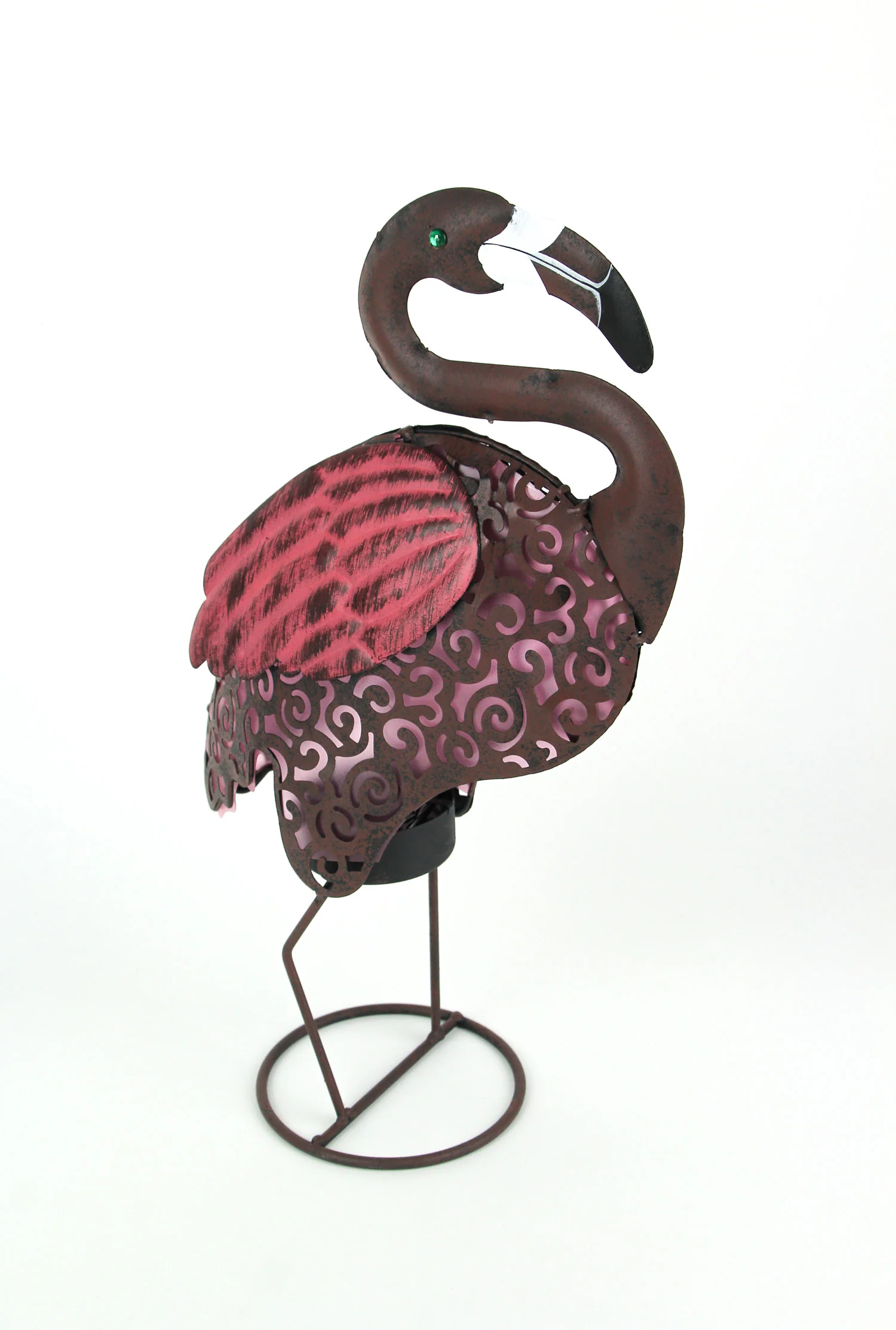 Things2die4 Pink Flamingo Metal Art Filigree LED Lighted Solar Garden Statue