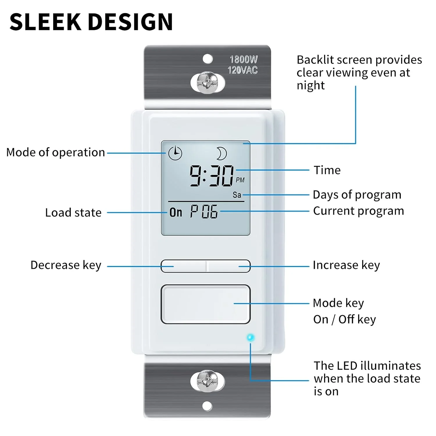 Generic Toolhome 7 Day Programmable Light Switch Timer, in-Wall Timer Switch Automatically Turn On and Off Your Lights at Sunrise/Sunse