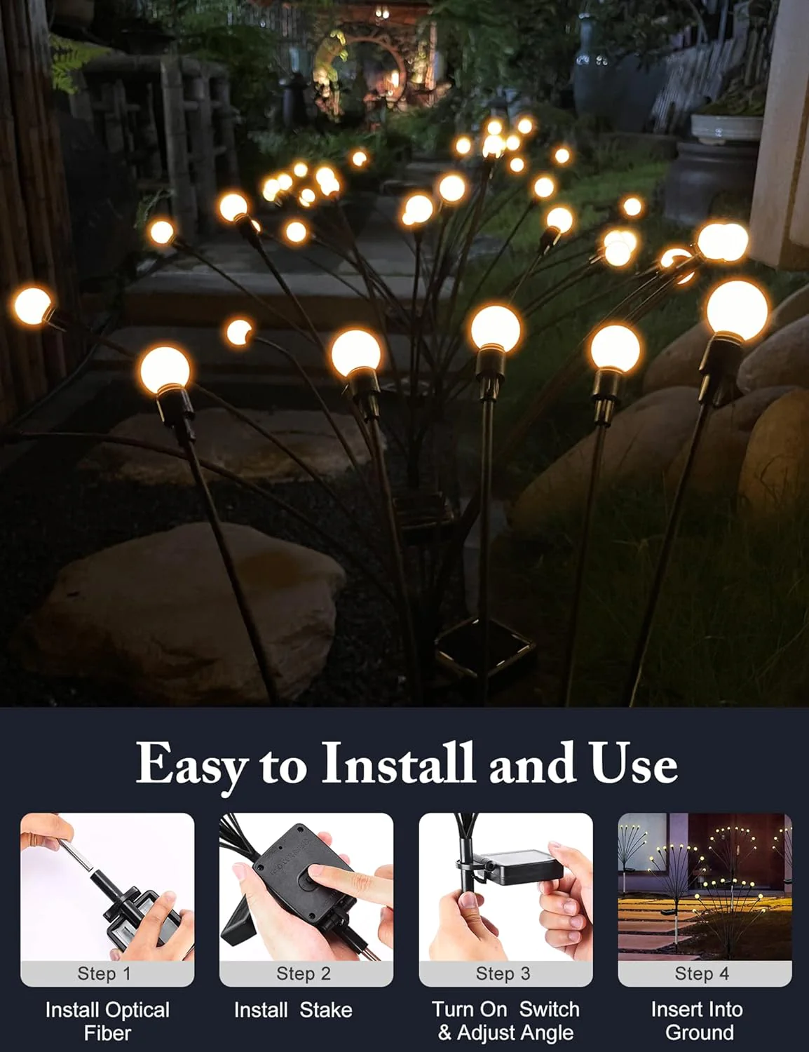 ZIVASA 10LED Starburst Swaying Solar Lights, Firefly Garden Light, Decorative Solar Garden Lights, Outdoor Waterproof Firefly Path Lig
