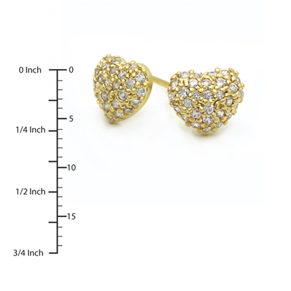 DoubleAccent 14K Yellow Gold Plated Domed Heart CZ Stud Screw Back Earrings For Children &a; Women
