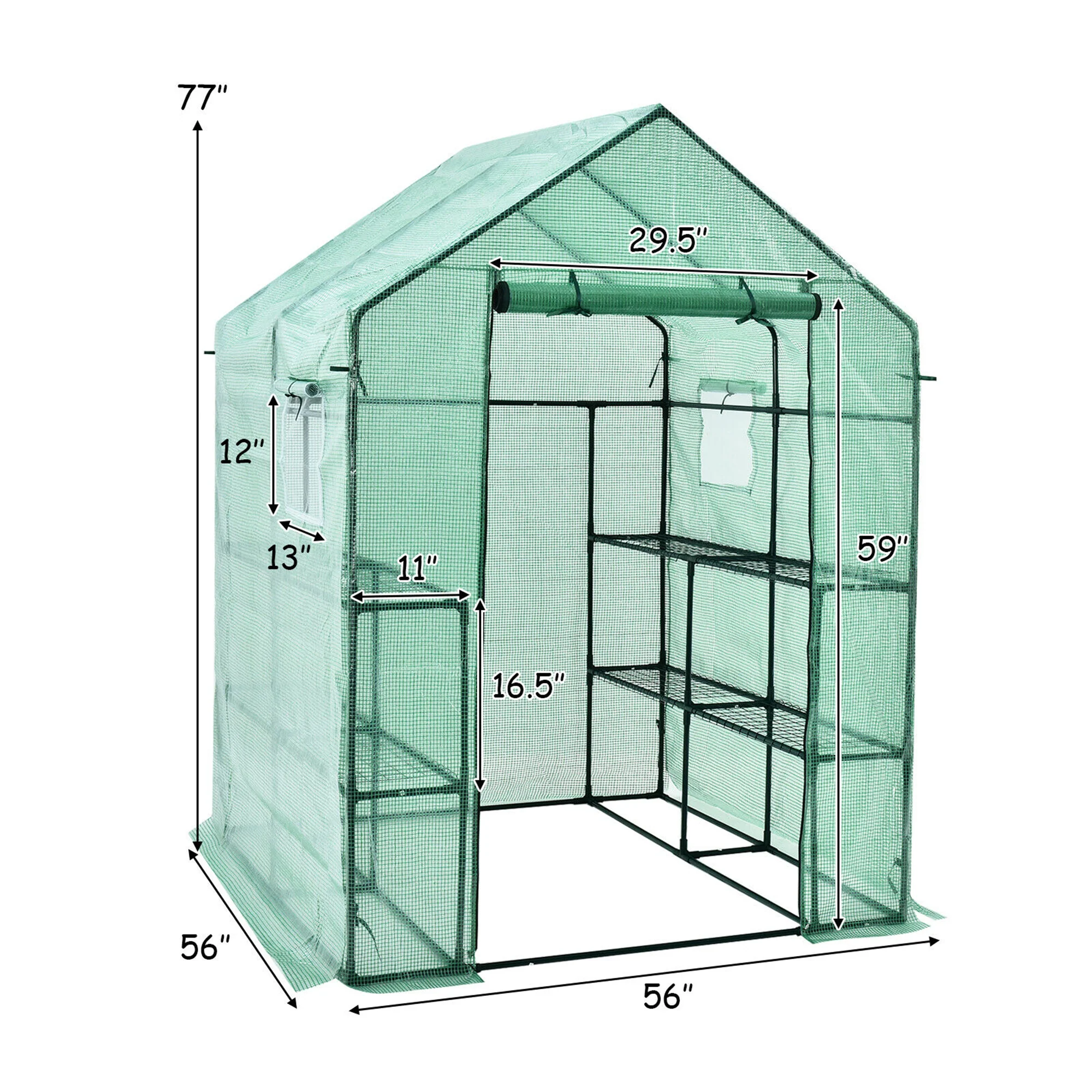 Costway Walk-in Greenhouse 56&s;&s;x56&s;&s;x77&s;&s; Gardening w/Observation Windows 2 Tier 8 Shelves