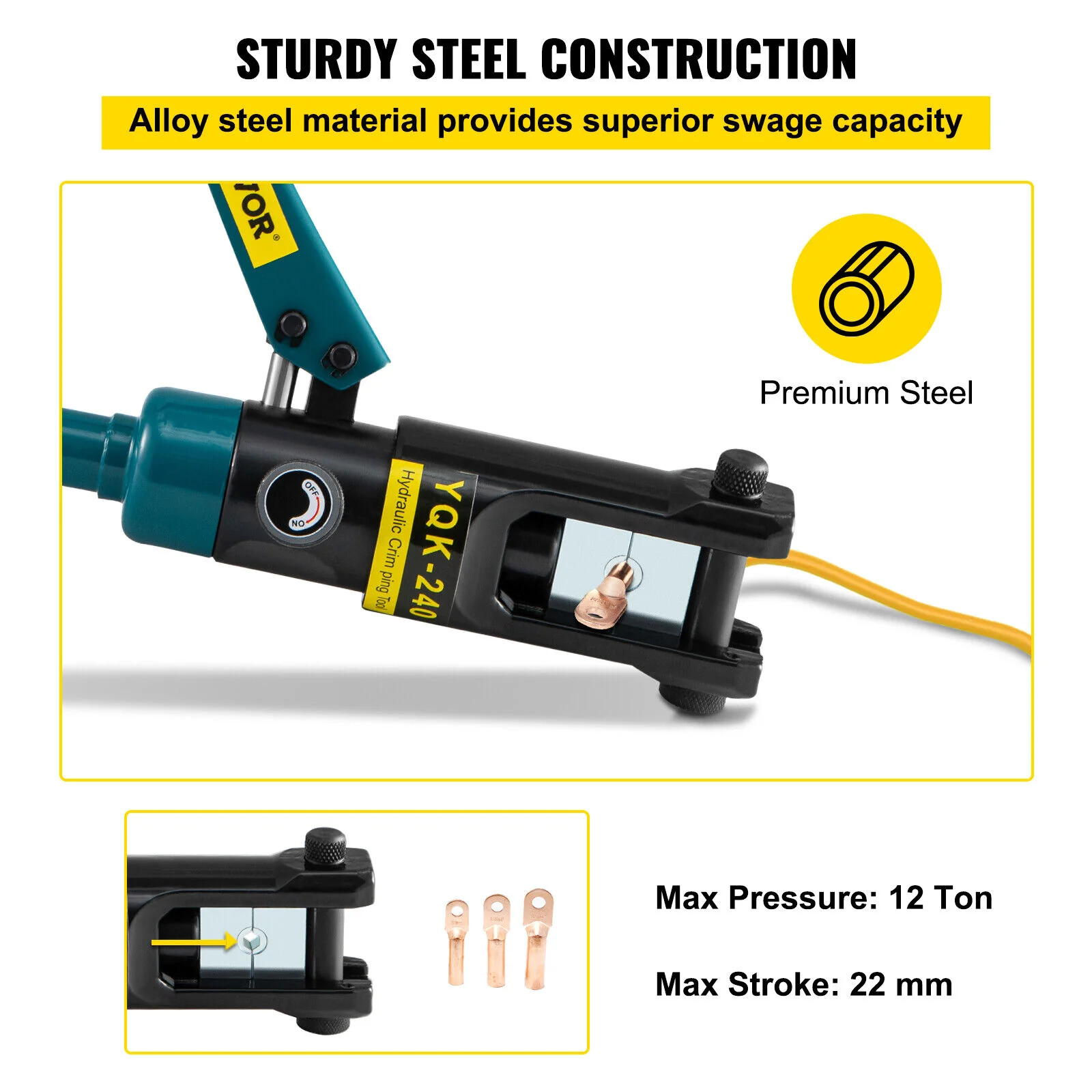 GCP Products Hydraulic Lug Crimper 4 Awg To 500 Mcm Wire Terminal Crimp Tool W/ 10 Dies