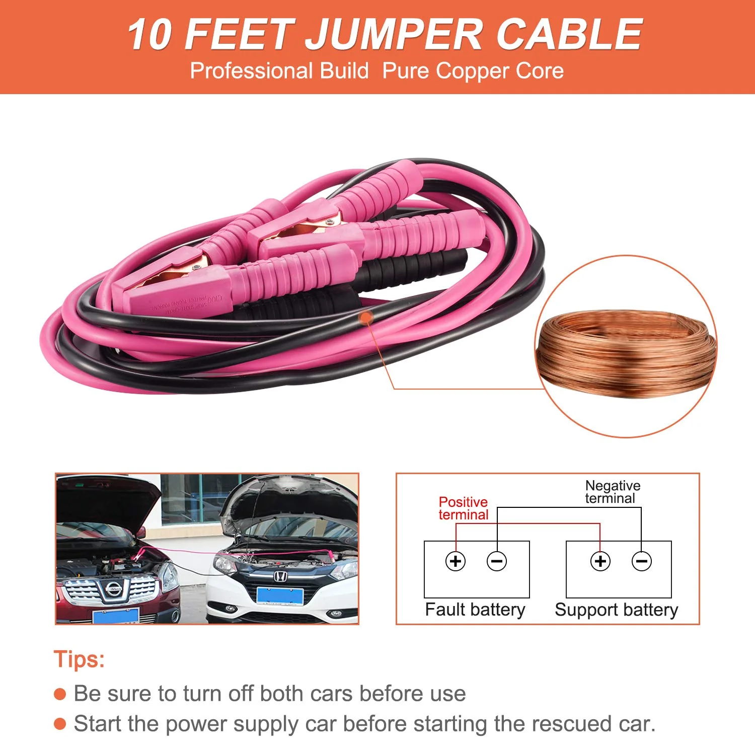 THINKWORK Car Emergency Kit for Teen Girl and Lady&s;s Gifts, Pink Emergency Roadside Assistance kit with 10FT Jumper, First Aid K