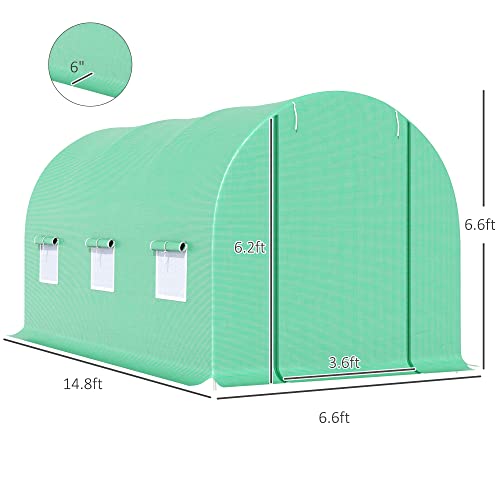 Outsunny 15x7x7ft Walk-in Tunnel Greenhouse Portable Garden Plant Growing House with Door and Ventilation Window Green