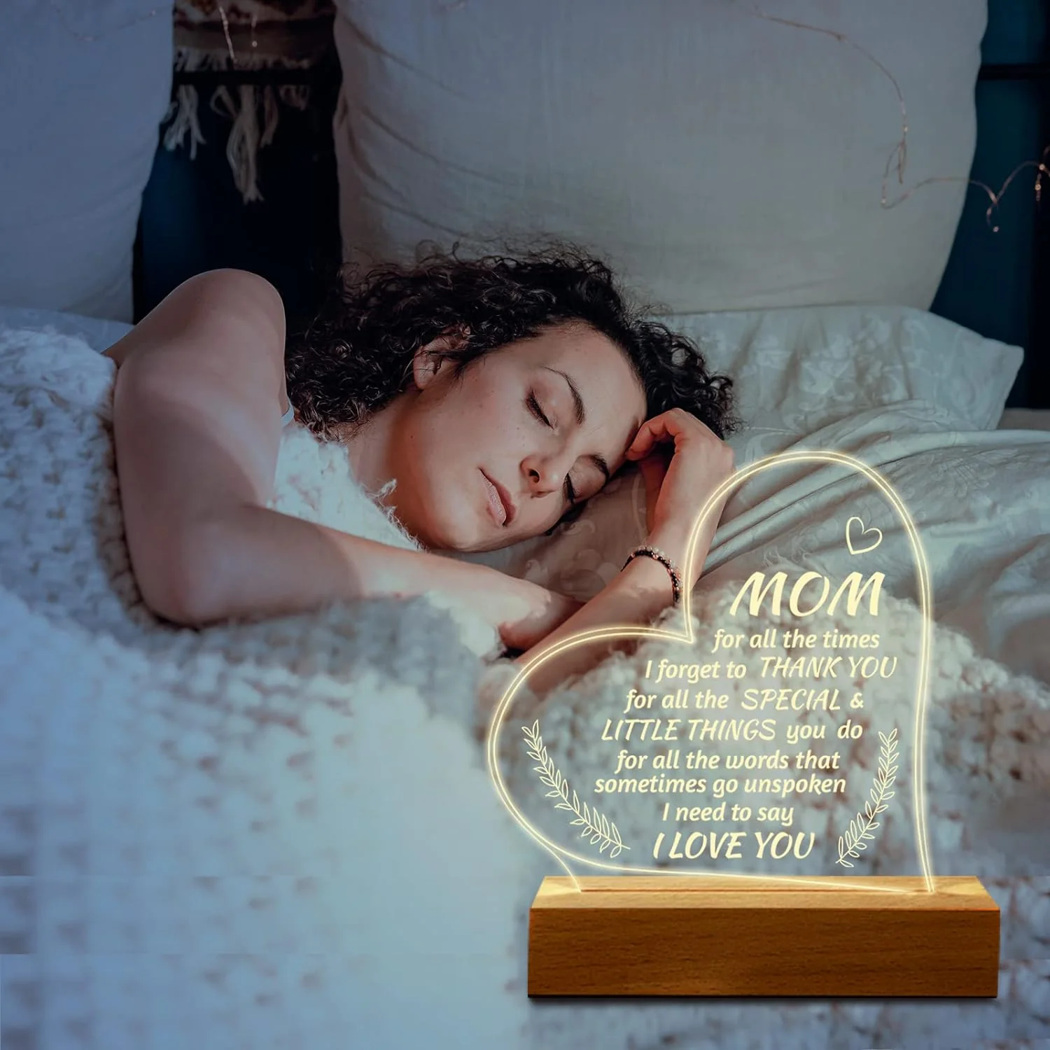 Generic Hiipeenow Mom Birthday Gifts, Acrylic Engraved Night Light 15*19CM Presents, Mothers Day Christmas Gifts for Mom from Daughter