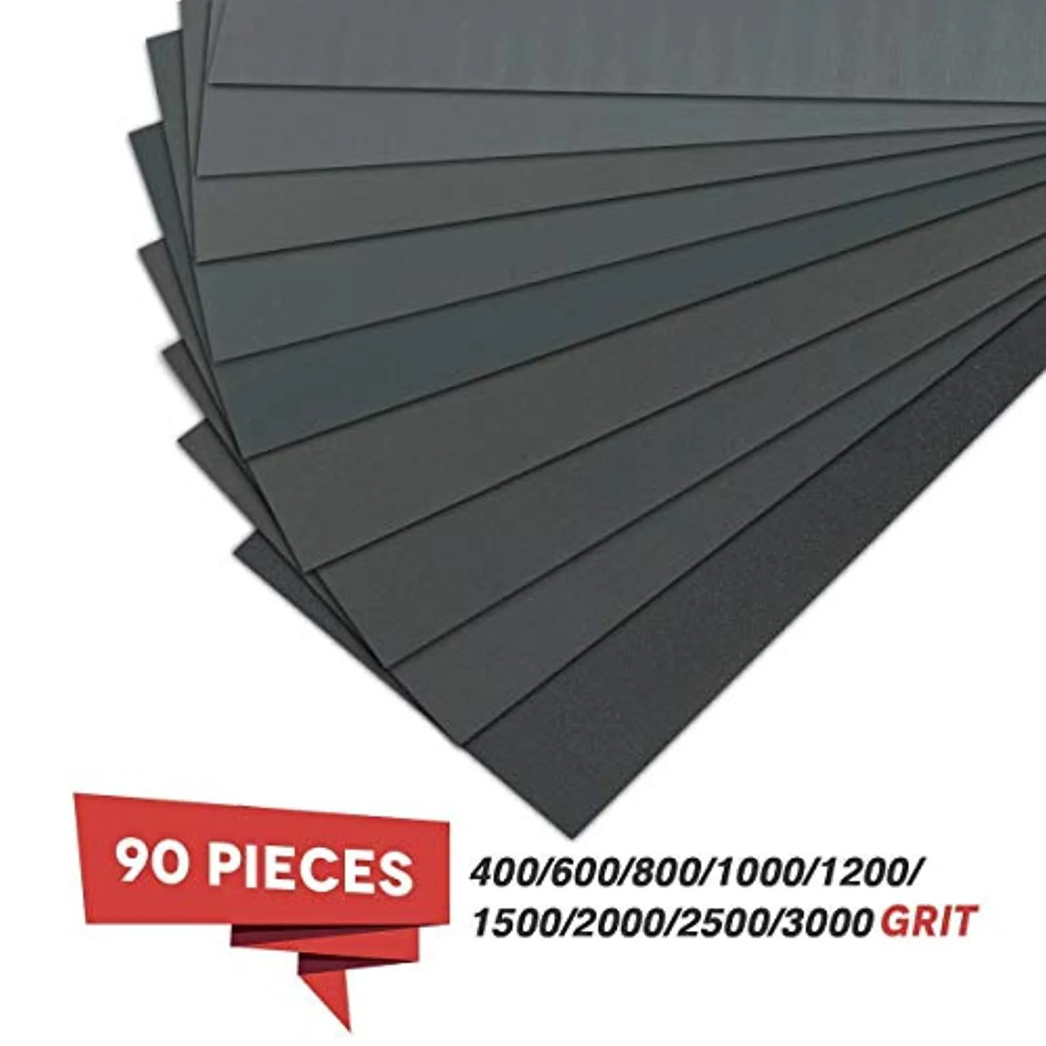 Verones sandpaper, 90 pcs 400 to 3000 grit wet dry sandpaper assortment 9x3.6 inch for automotive sanding - wood furniture finishing