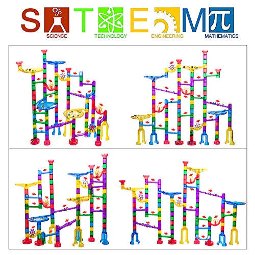 Gifts2U Marble Run Sets Kids, 122 PCS Marble Race Track Game 90 Translucent Marbulous Pieces + 32 Glass Marbles, STEM Marble Maz