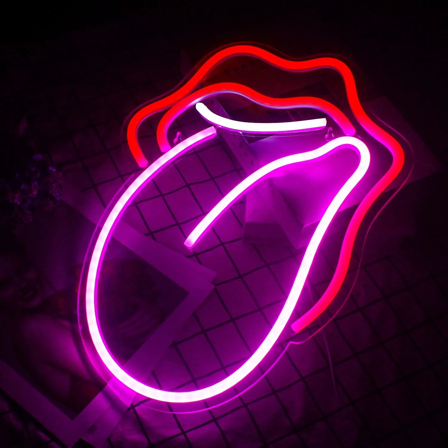 wanxing Lips Neon Sign Flame Red Lips Big Tongue Shape Neon Signs Wall Decor for Children Baby Room Christmas Wedding Party Decoration