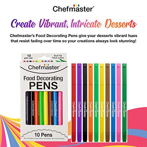 Chef Master chefmaster - food decorating pens - edible markers - 10 pack - dual-tipped pens, fade-resistant color, easily decorate desser