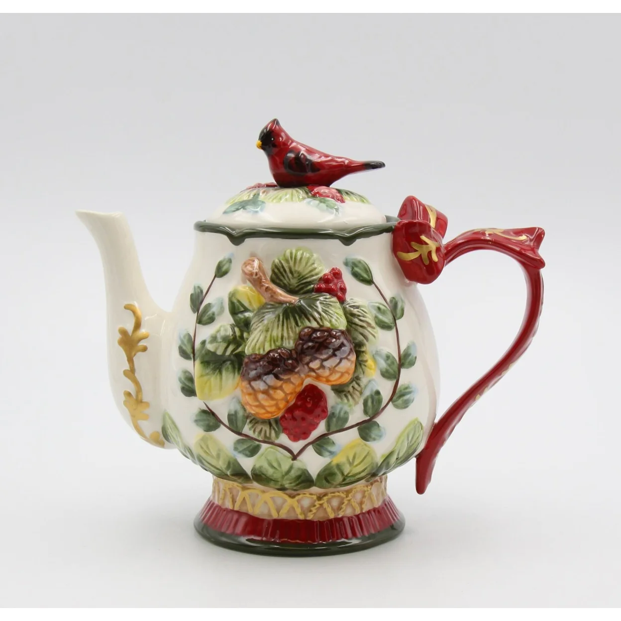 kevinsgiftshoppe Ceramic Christmas Robin Bird Teapot, Gift for Her, Gift for Mom, Birdwatcher, Tea Party Décor, Café Décor, Christmas Décor