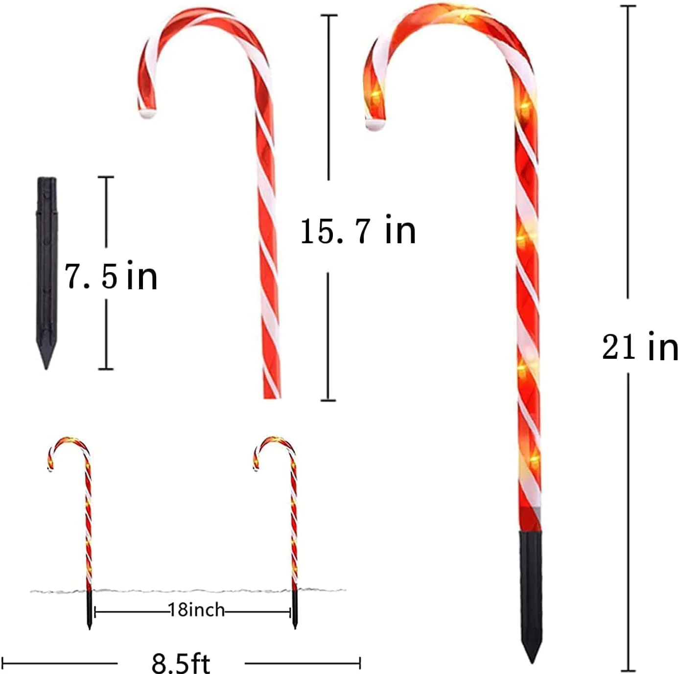 Generic 12PCS Christmas Candy Cane Pathway Marker Lights,LED Yard Lawn Pathway Markers with 8 Lighting Modes,Candy Cane Pathway Markers