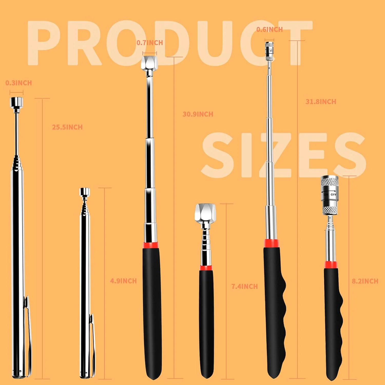 EliSmart Magnetic Pickup Tool with LED Lights -  3pcs Telescoping Magnet Pick Up Gadget Tool for Men, DIY Handyman, Father/Dad, Husband,