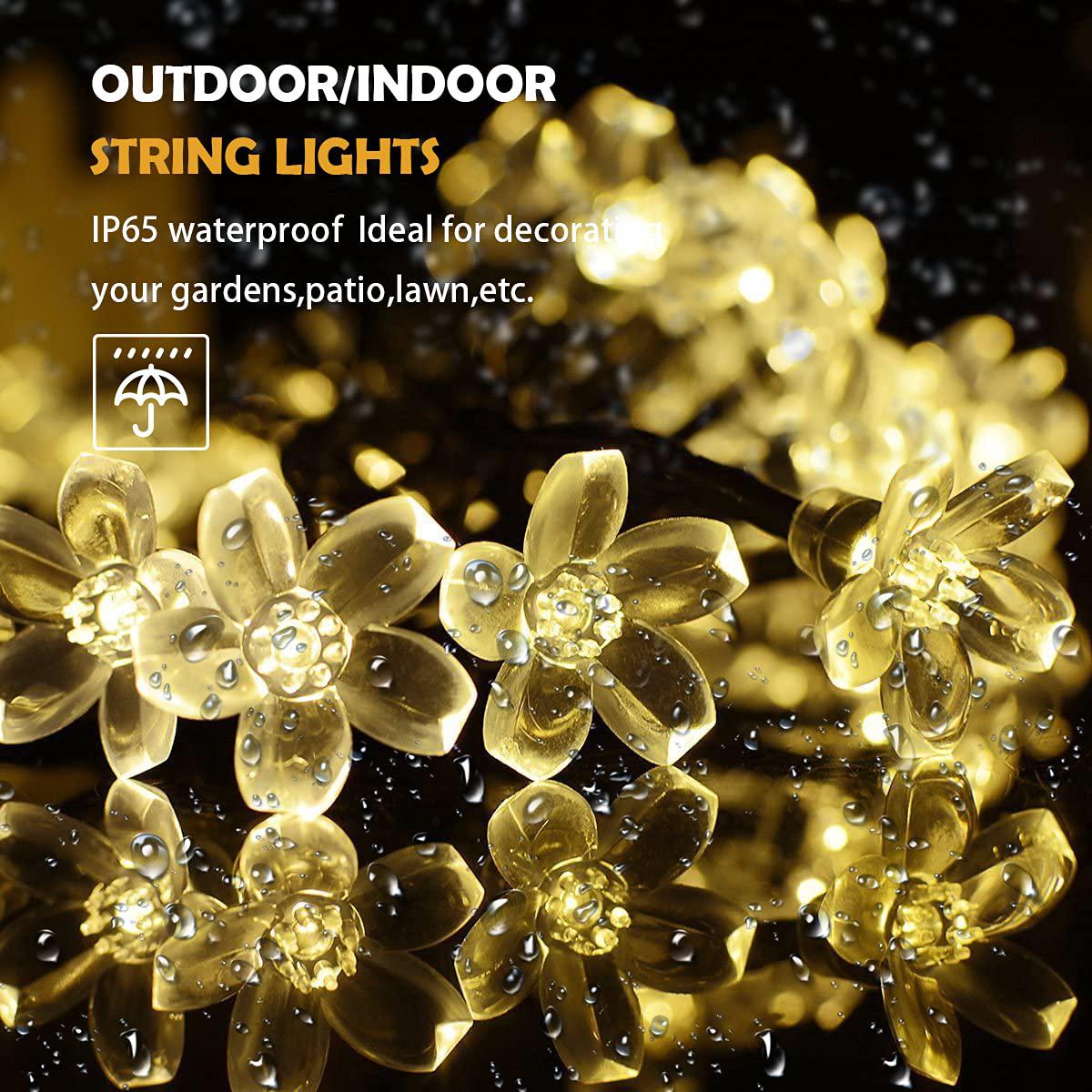 iticdecor solar flower string lights outdoor waterproof 50 led fairy light christmas decorations for garden fence patio yard