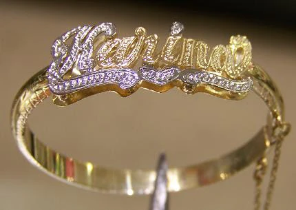 Nikfine personalized 14K gold overlay BABY DOUBLE ID Name Bangle /name bracelet/UP TO 9 LETTER