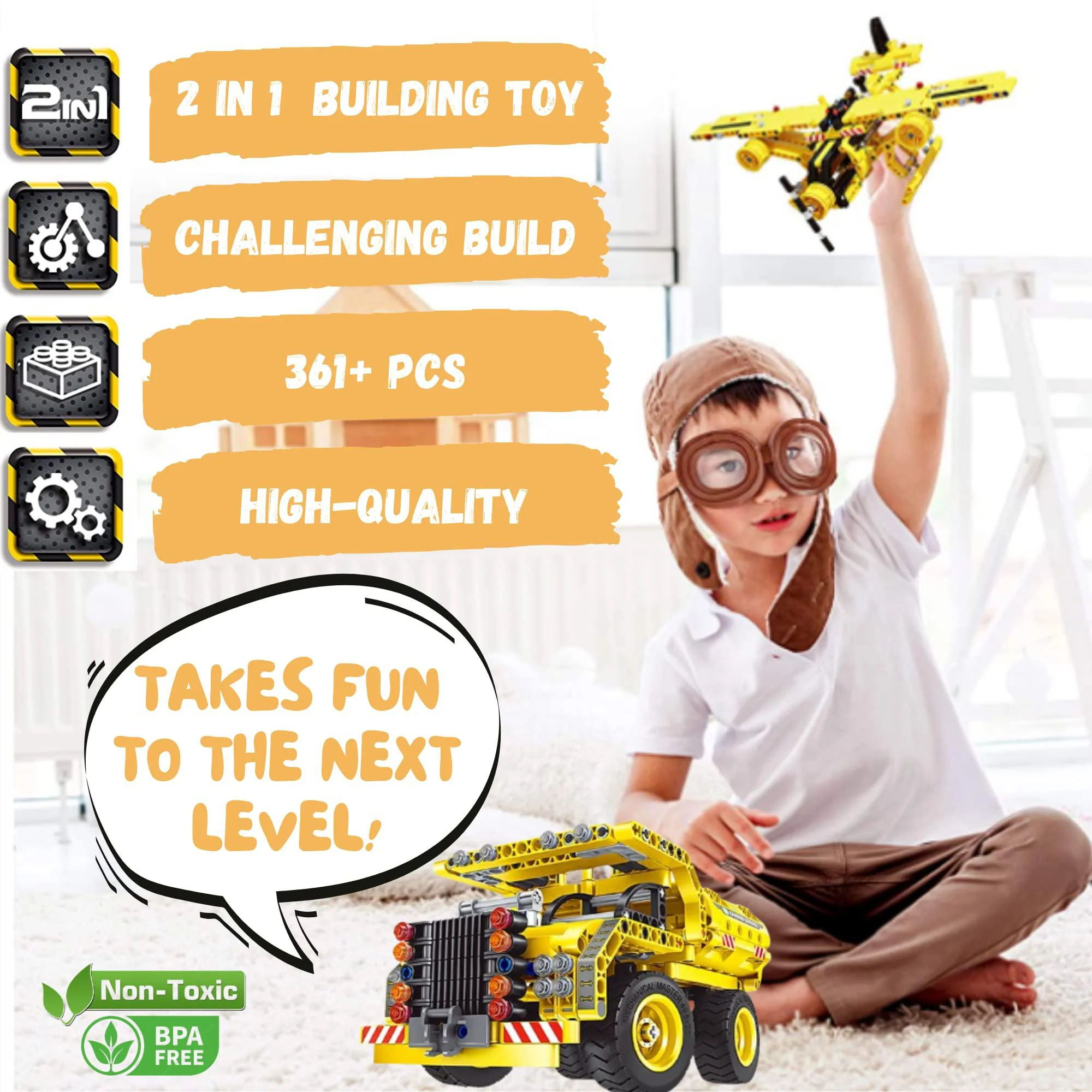 Kididdo stem building toy for boys 8-12 build a dump truck or airplane 2 in 1 construction engineering kit (361 pcs) educational stem