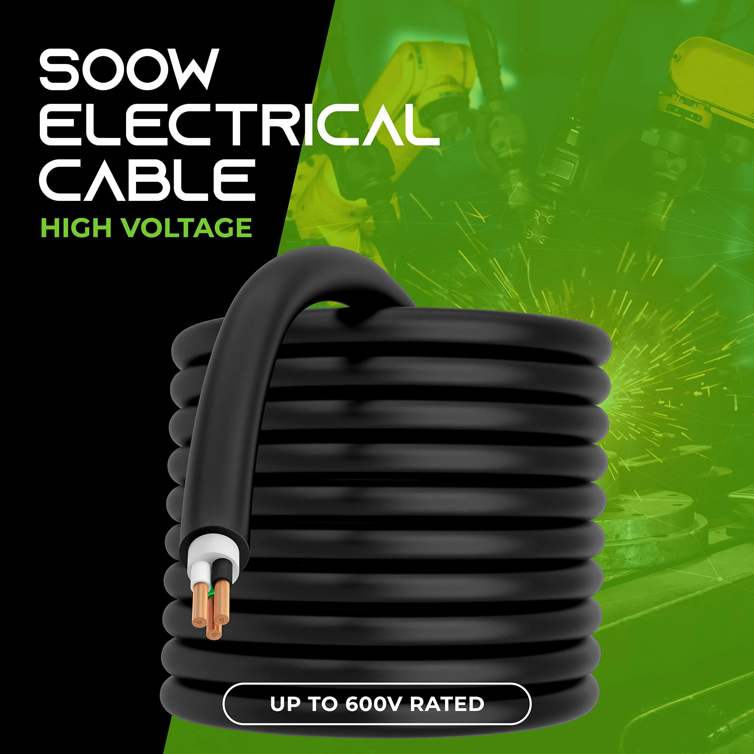 gearit 8/4 8 awg portable power cable (25 feet - 4 conductor) soow 600v 8 gauge electric wire for motor leads, portable light