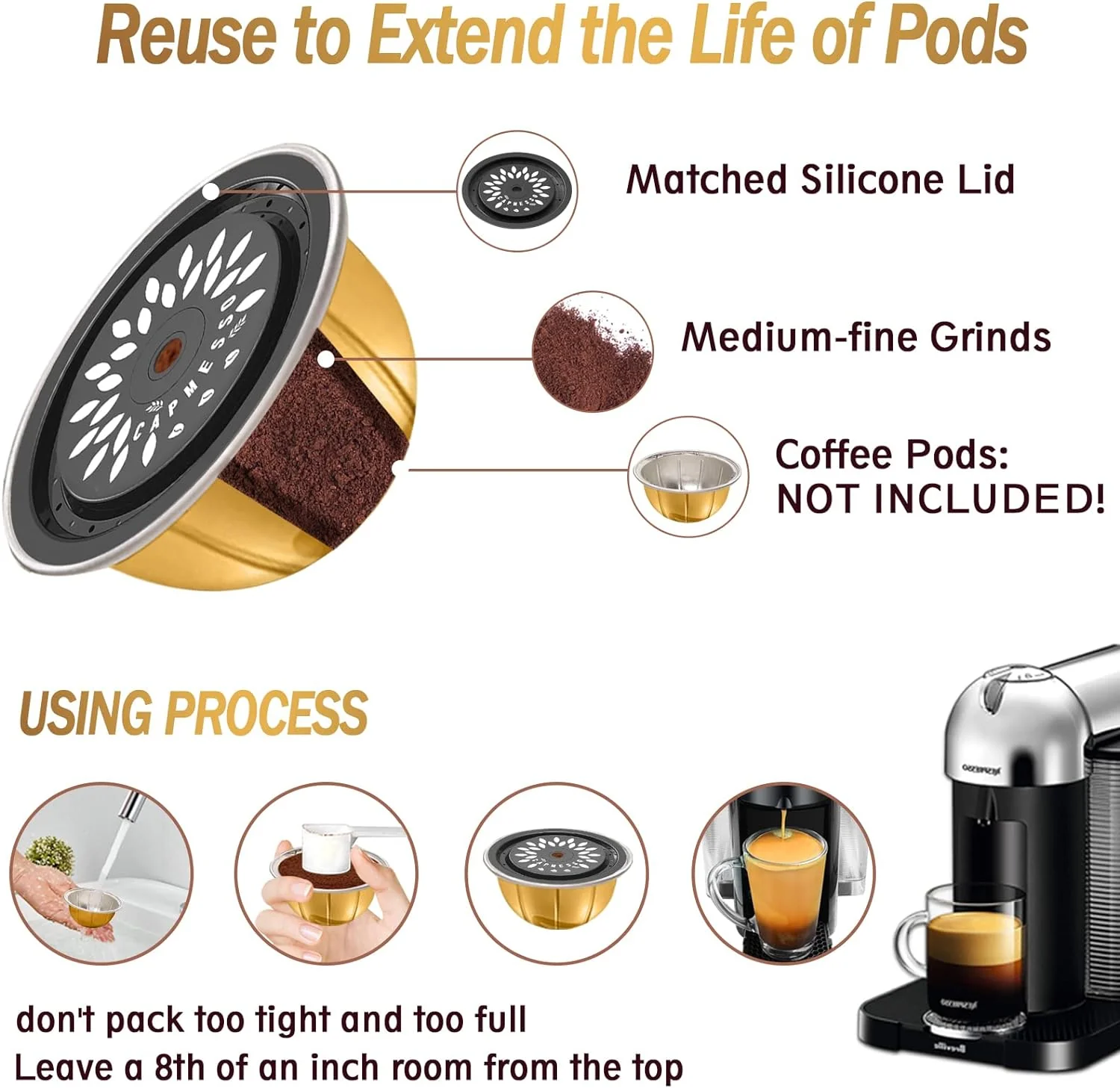 Generic CAPMESSO Reusable Coffee Capsule Lids for Reusable Nespresso Pods Vertuo, Food Grade Silicone Caps for Any Sizes of Refillable