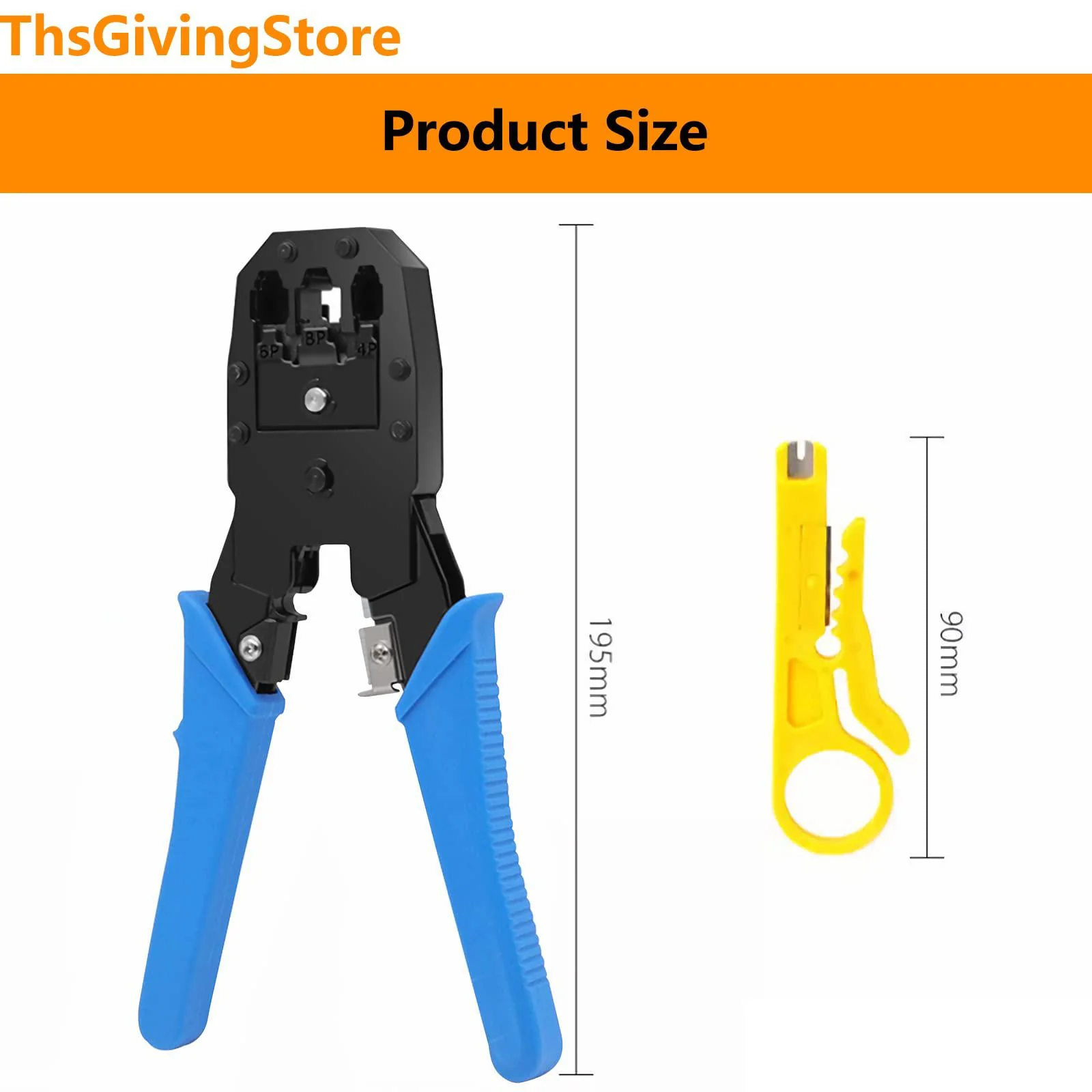 ThsGivingStore cable crimp pliers, rj11/rj14/rj25/rj22/rj45 crimping tool, 3-in-1 stripper for cuts, strips, and crimps, network wire stripp