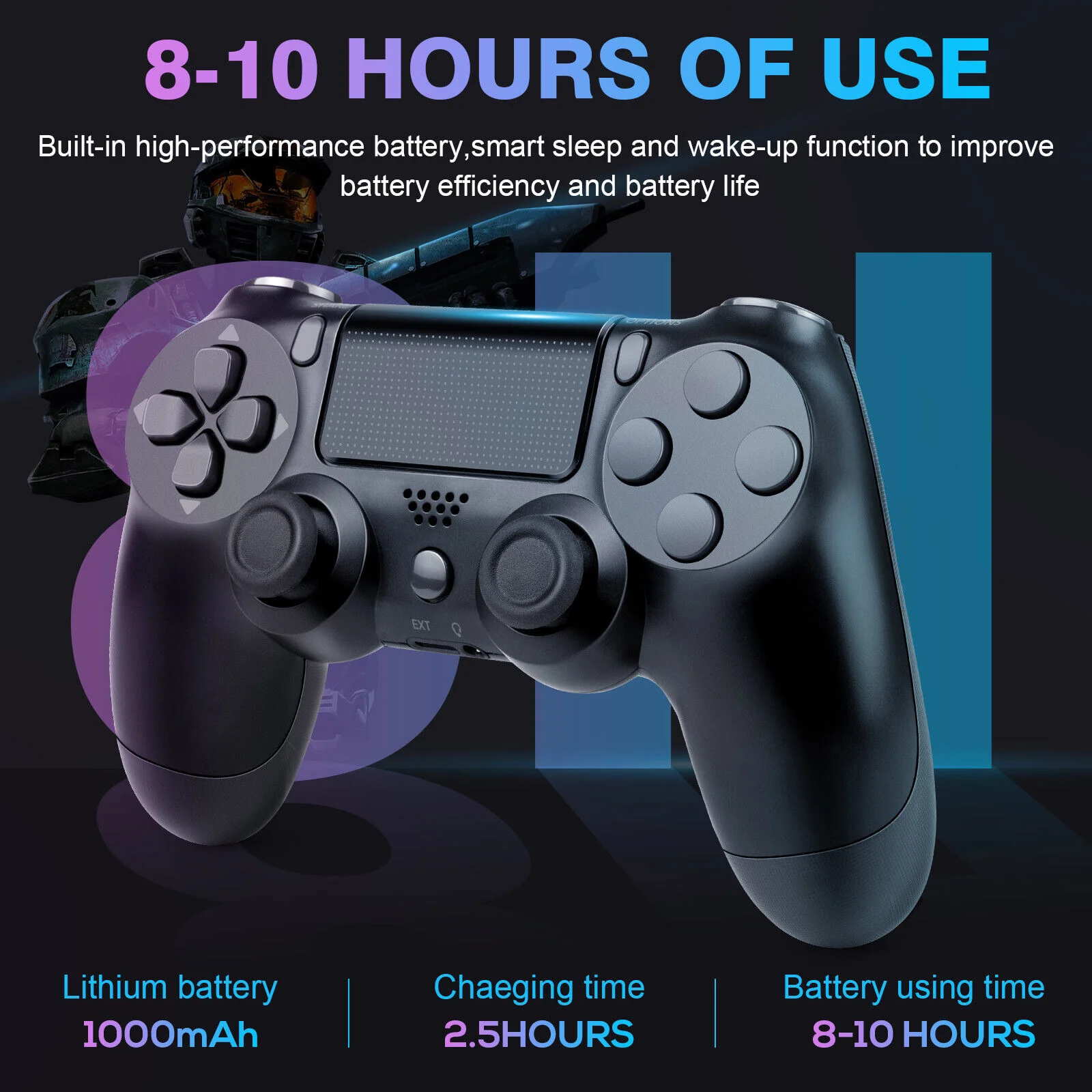 GCP Products Wireless Gamepad Controller Compatible With Ps4/Slim/Pro Game Joystick -Black