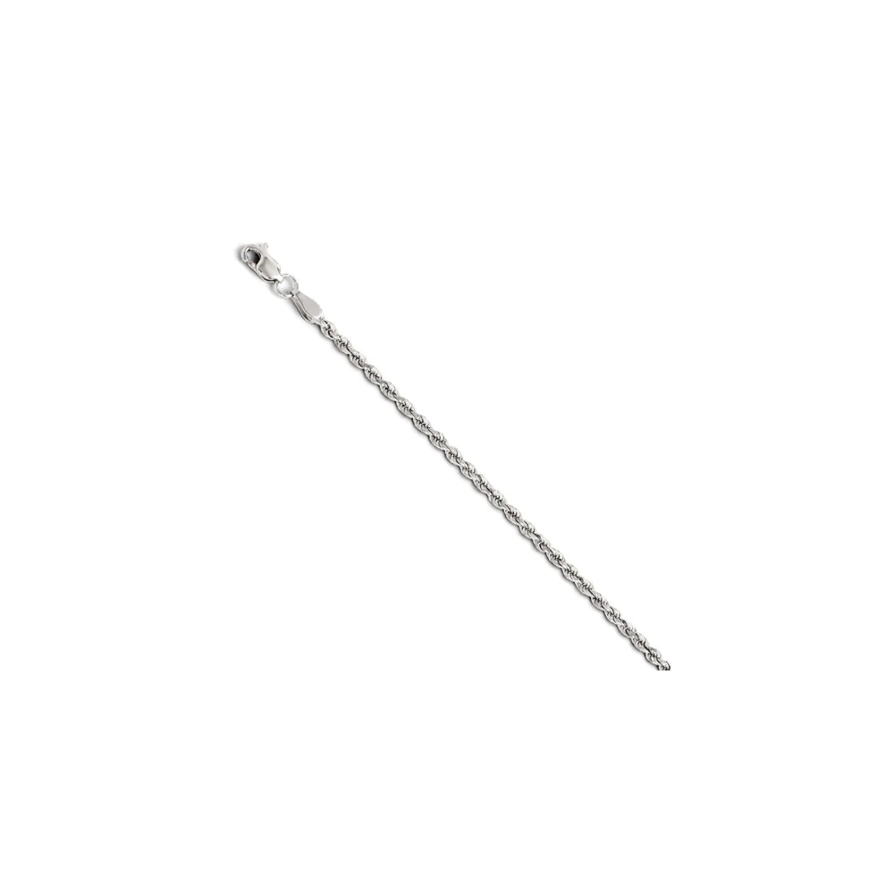 Jewelryweb 14k White Gold 2.0mm Sparkle-Cut Rope Chain Ankle Bracelet - 10 Inch