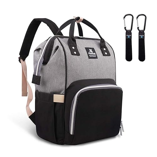Hafmall Diaper Bag Backpack, Multifunctional Baby Diaper Bag with Stroller Hooks, Stylish Baby Bag for Mom Dad, Gray Black