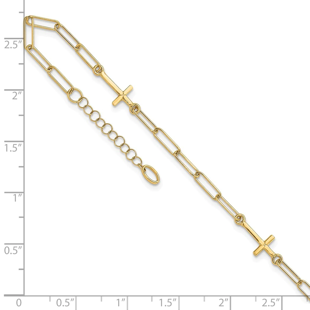 Jewelryweb 2.6mm 14k Cross Link With 1in. Extension Anklet - 9 Inch