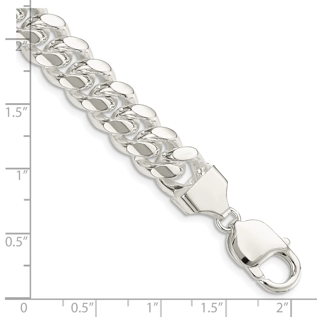 Jewelryweb Sterling Silver 10.5mm Polished Domed Curb Chain Ankle Bracelet - 10 Inch