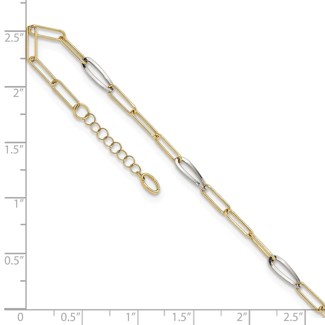 Jewelryweb 3.5mm 14k Two-tone Fancy Link With 1in. Extension Anklet - 9 Inch