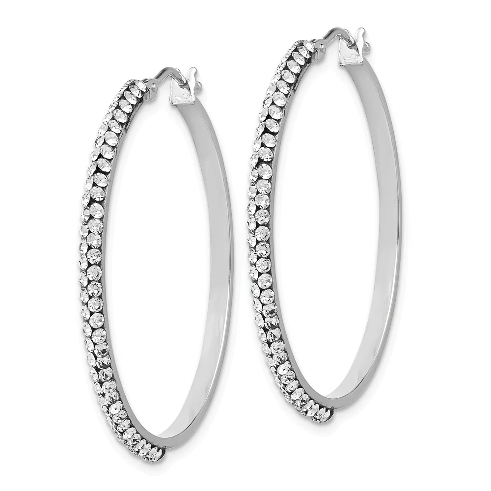 Black Bow Jewelry Company 2 x 33mm Round Hoop Earrings in 14k White Gold with White Crystals