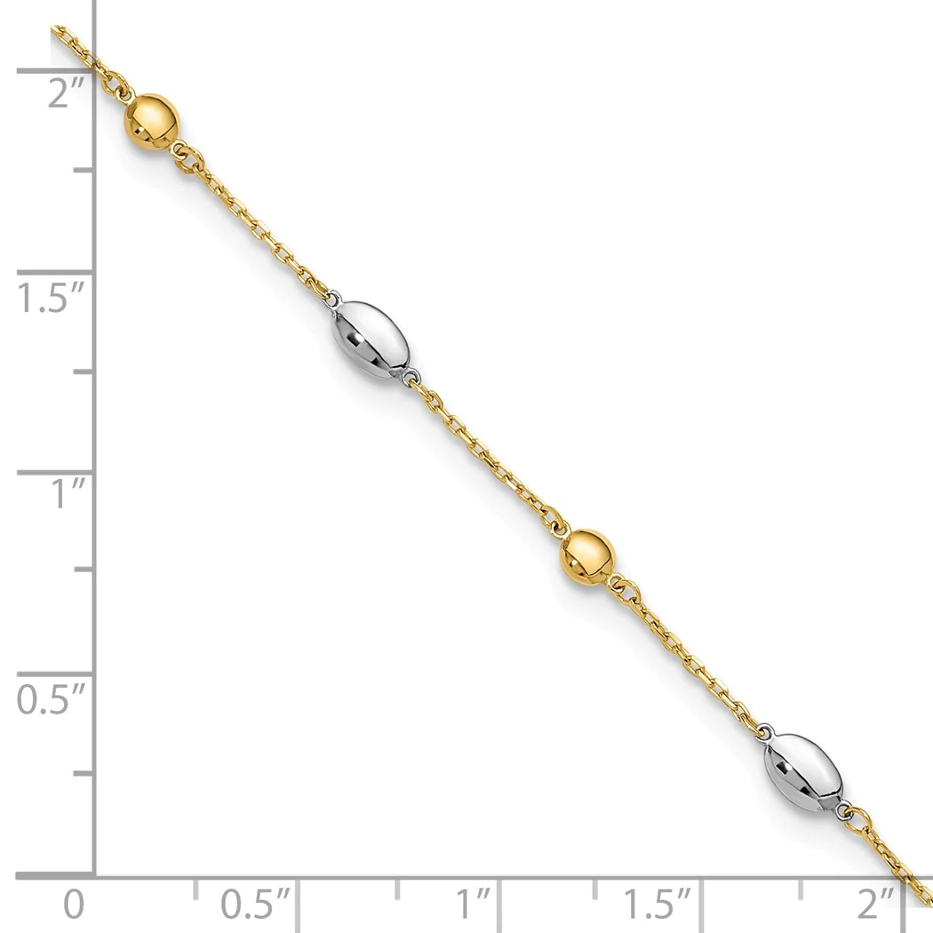 Jewelryweb 8.25mm 14k Two-tone Polished Plus 1in Extension Anklet - 9 Inch