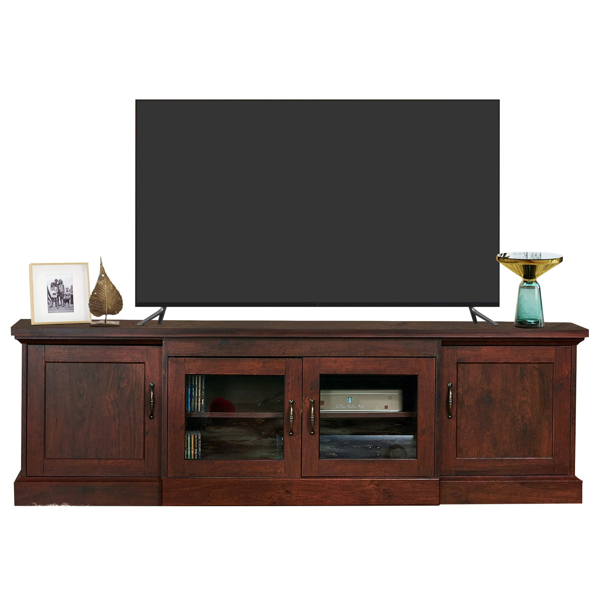 PayLessHere TV Stand for TVs up to 76 inch,TV Console Storage TV Stand with Two Side cabinets with Two Shelves in Each Media Con