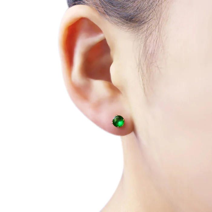 DoubleAccent 14K Gold Round 5mm Emerald Cubic Zirconia Birthstone Stud Screwback Earring For Children &a; Women (May, Emerald)