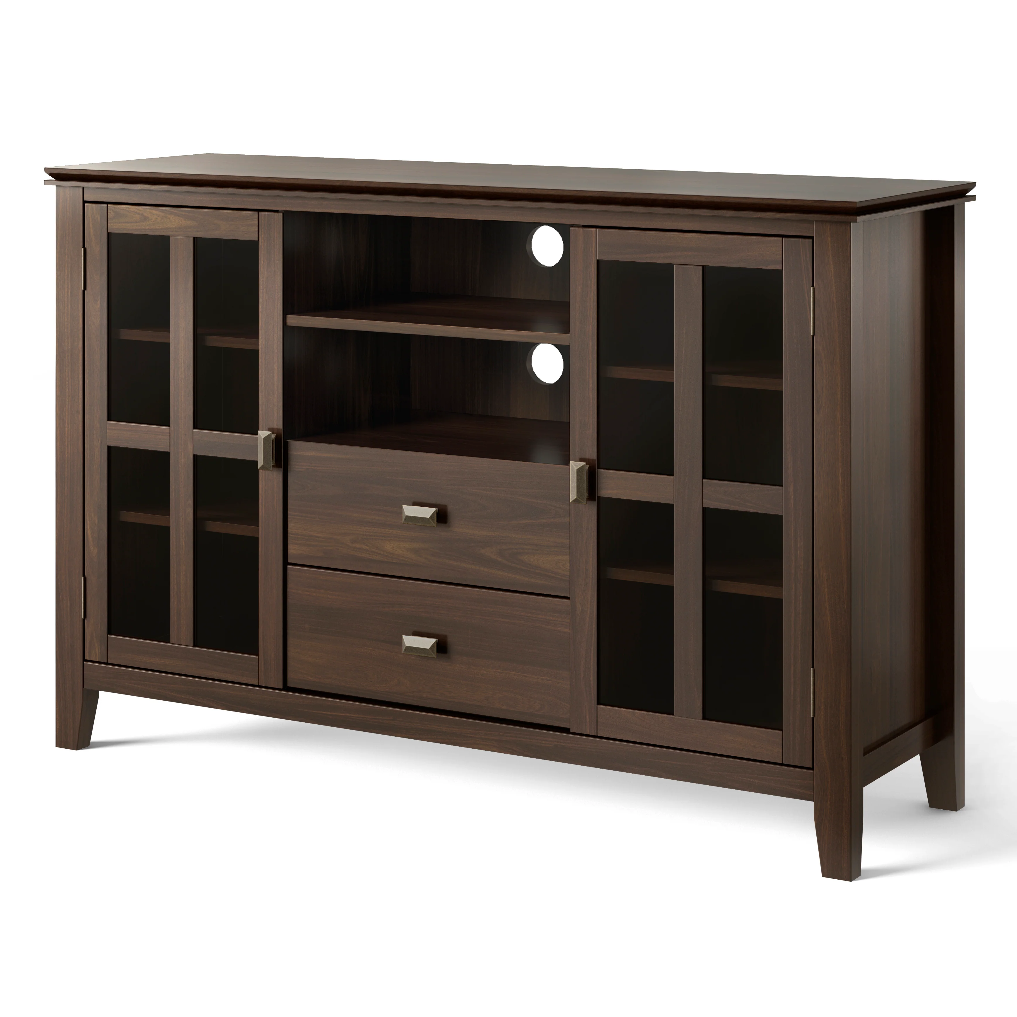 Simpli Home Artisan SOLID WOOD 53 inch Wide Transitional TV Media Stand in Tobacco Brown For TVs up to 60 inches