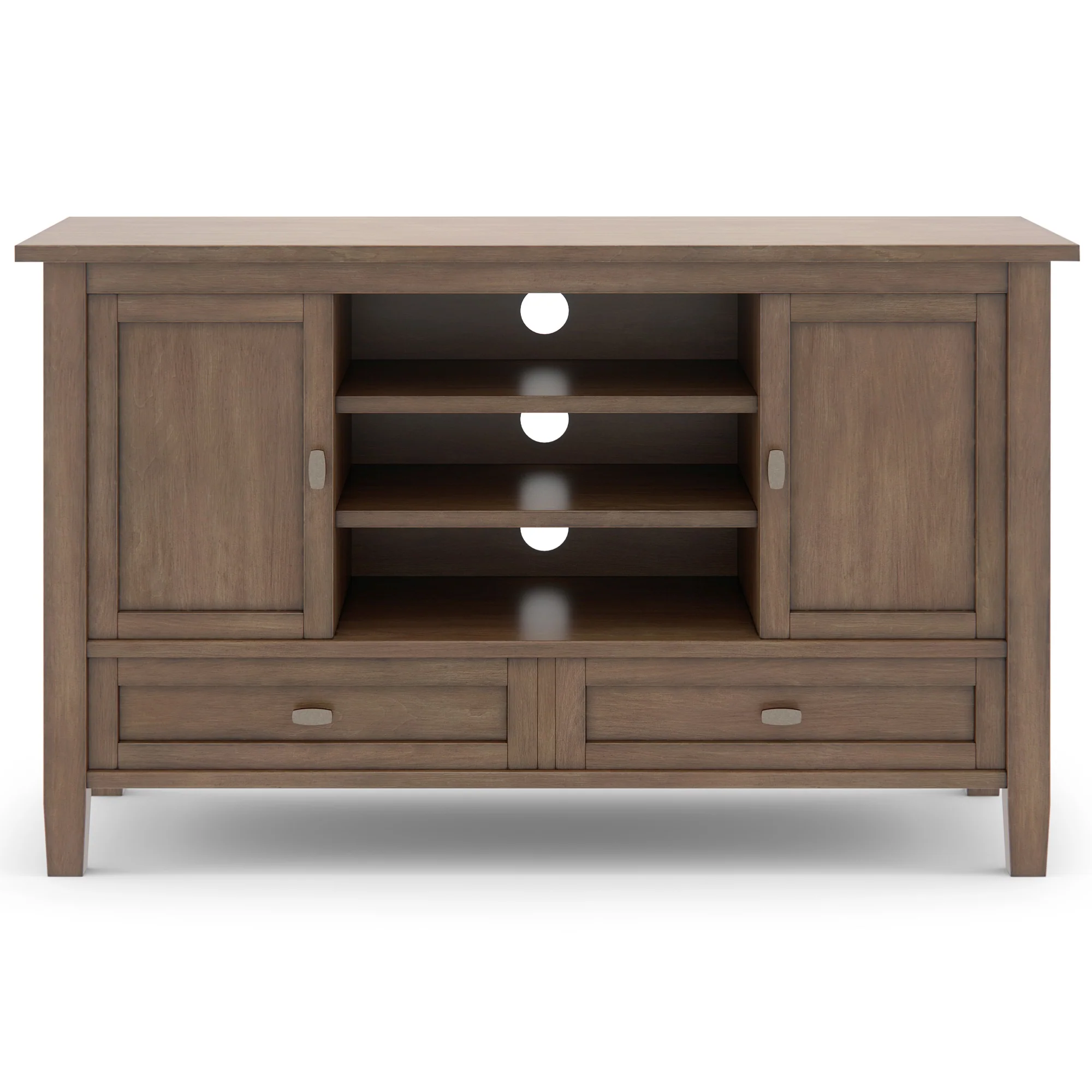 Simpli Home Warm Shaker SOLID WOOD 47 inch Wide Transitional TV Media Stand in Rustic Natural Aged Brown For TVs up to 50 inches