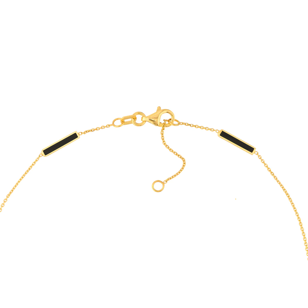 Jewelryweb 14k Yellow Gold Black-enamel Alternating Bar St Anklet Bracelet - 10 Inch