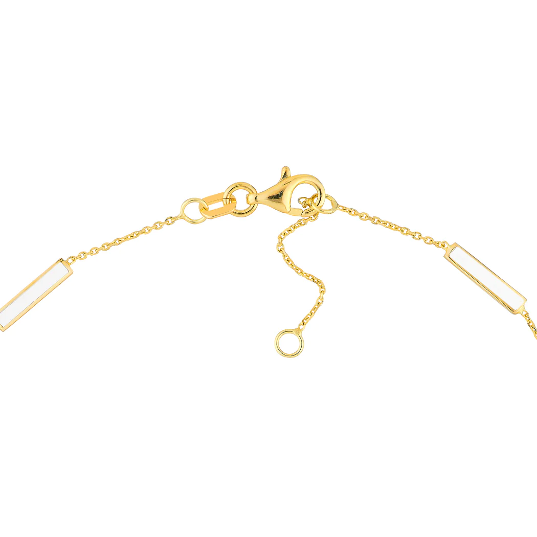 Jewelryweb 14k Yellow Gold White Enamel Alternating Bar St Anklet Bracelet - 10 Inch
