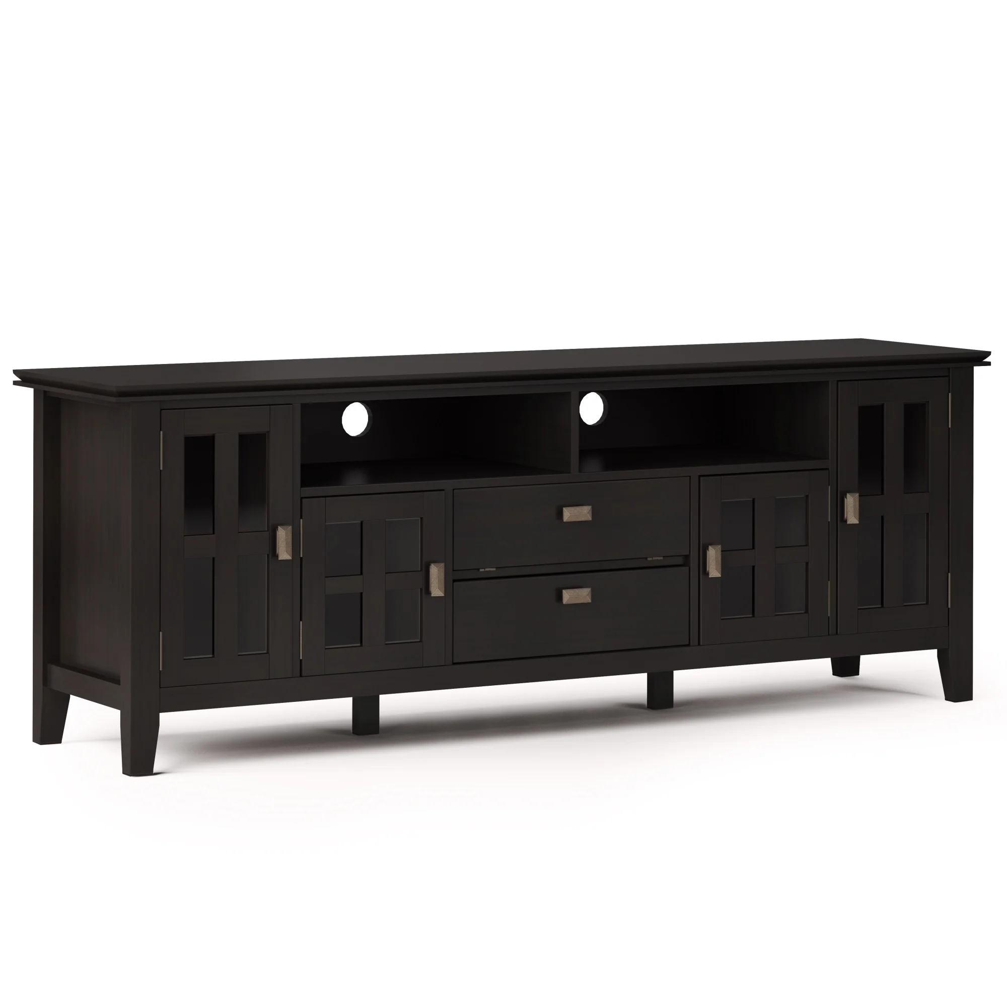 Simpli Home Artisan SOLID WOOD 72 inch Wide Transitional TV Media Stand in Hickory Brown For TVs up to 80 inches