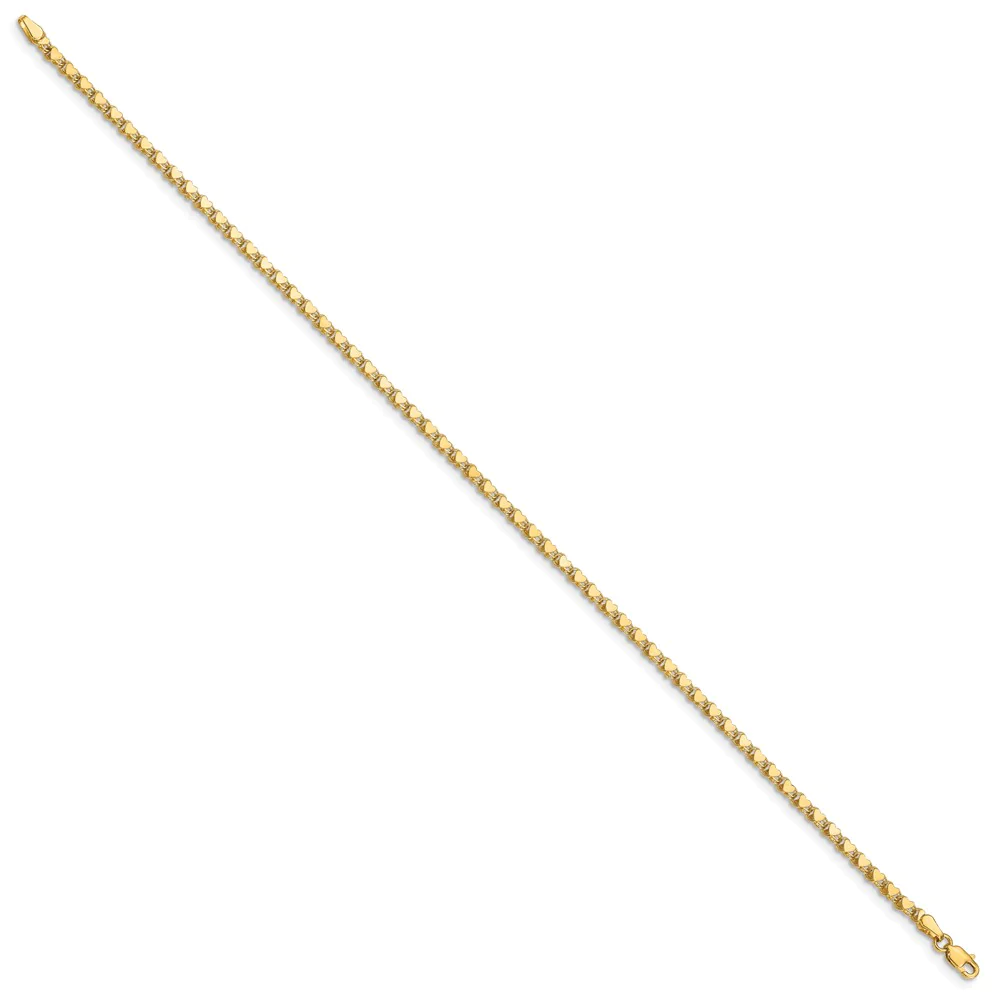 Black Bow Jewelry Company 14k Yellow Gold 3mm Double-Sided Heart Anklet, 10 Inch