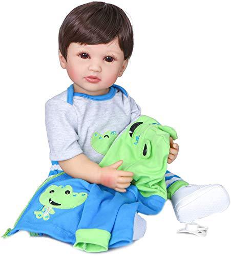 Ecomgoo reborn baby dolls boy full silicone body open eyes look real life 22 inch 55cm boys girls playmates (brown hair)