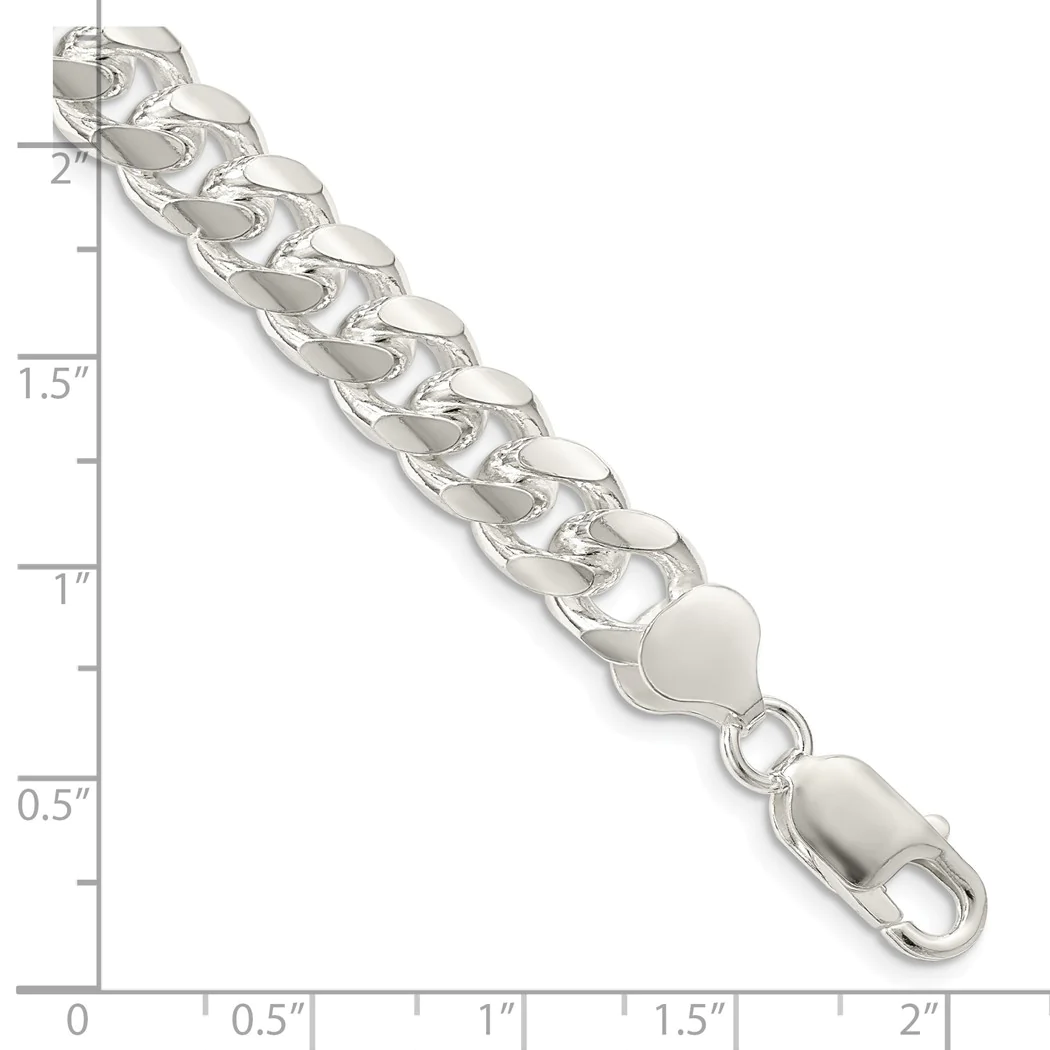 Jewelryweb Sterling Silver 8.5mm Domed With Side Sparkle-Cut Curb Chain Ankle Bracelet - 10 Inch
