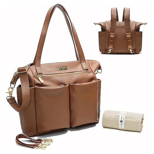 miss fong Diaper Bag Tote Baby Leather Backpack Large Tote Bag for girls &a; boys Diaper Bag Purse with 11 Diaper Bag Organizer,Ch