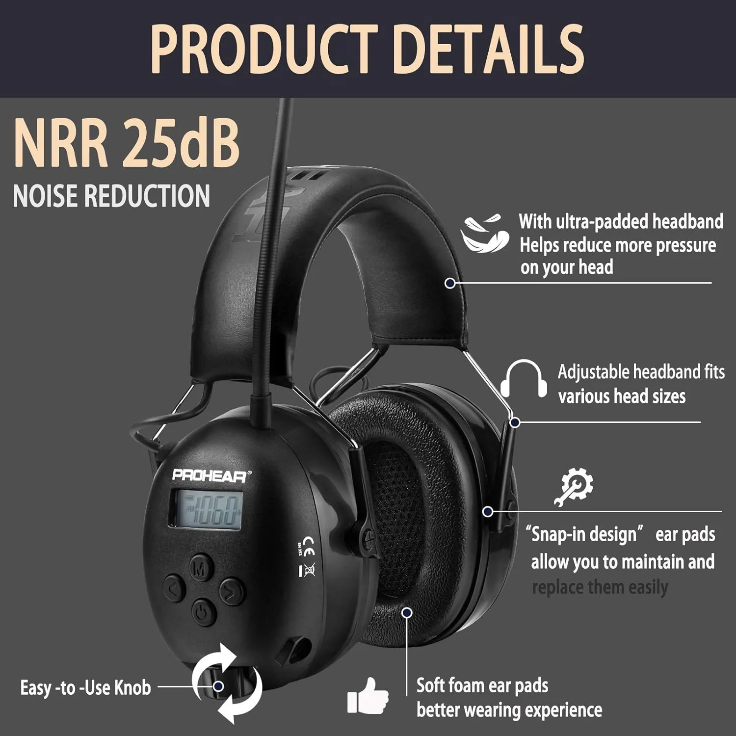 Generic (Upgraded) PROHEAR 033 Bluetooth 5.0 Headphones with FM/AM Radio, with Rechargeable 2000 mAH Battery for Mowing Lawn Work