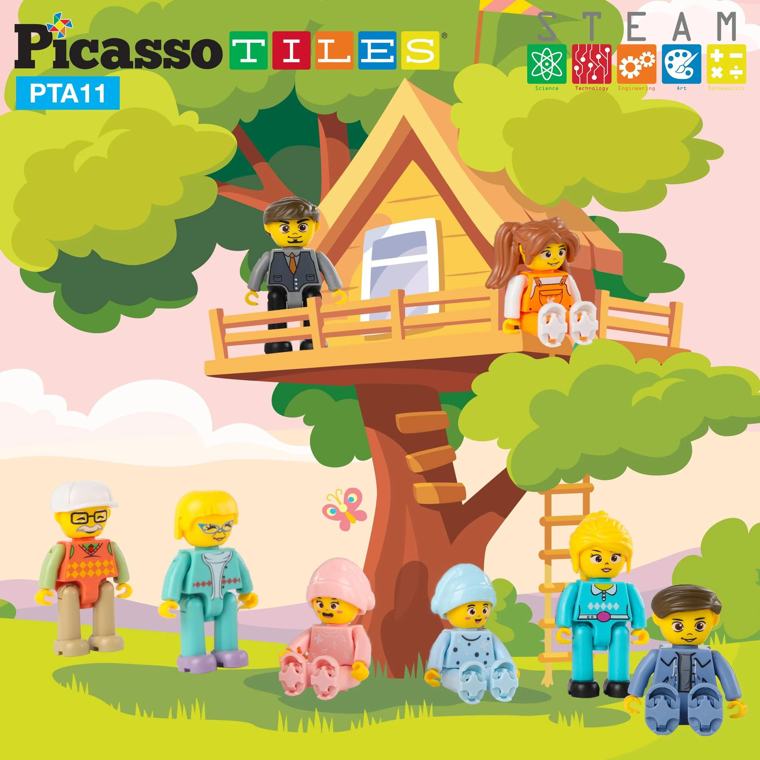 PicassoTiles picasso toys magnetic action figures 8 piece family character for construction building block tiles toddler toy set magnet ex