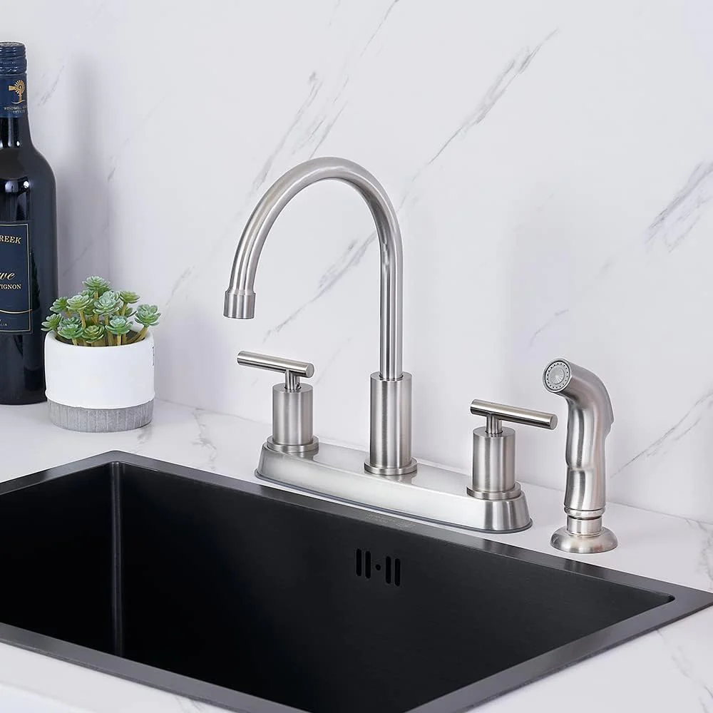 TADELAN Kitchen Faucet with Sprayer, RV Kitchen Sink Faucet, 3 Hole or 4 Hole Brushed Nickel Faucet for Kitchen Sink, Stainless Steel T