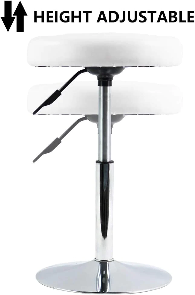 FURWOO Short Round PU Leather Shop Stool Chair Height Adjustable Counter Stool Step Stool Office Chair Vanity Stool Small(White)