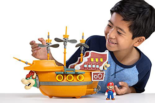 Nintendo super mario deluxe bowser&s;s air ship playset with mario action figure - authentic in-game sounds &a; spinning propellers